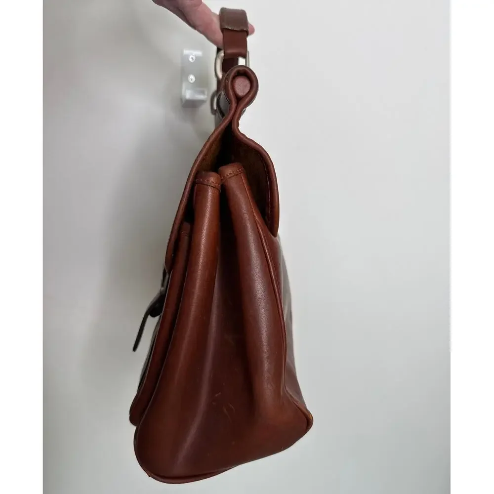 Vintage 90s Brown Leather Messenger Satchel Bag Detachable Shoulder Strap USA